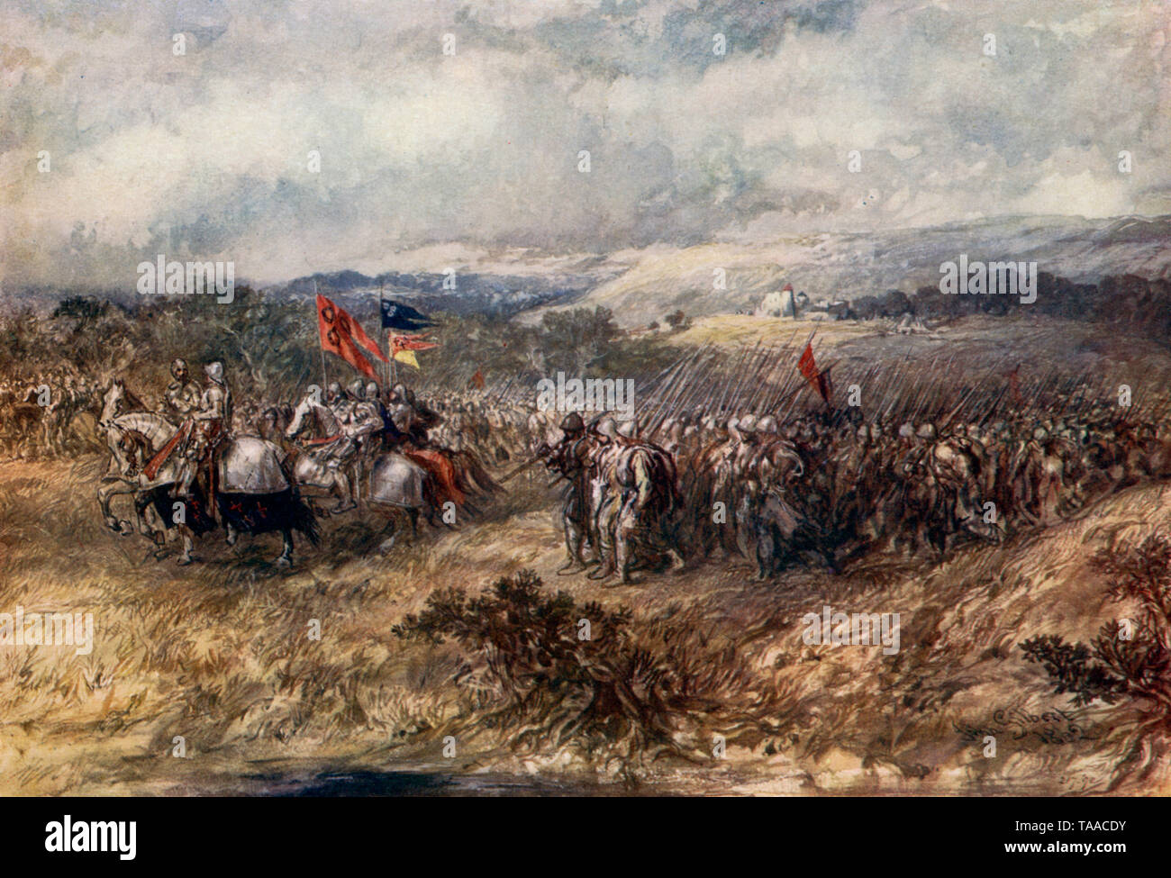 'Crusaders on the March' by Sir John Gilbert (1817-1897). Gilbert's paintings of historical and literary scenes display a theatrical romanticism that appealed greatly to Victorian taste. The term 'Crusade' is used to describe religious military campaigns conducted between the 11th and 16th centuries, predominately but not exclusively against Muslims in the near east. Stock Photo