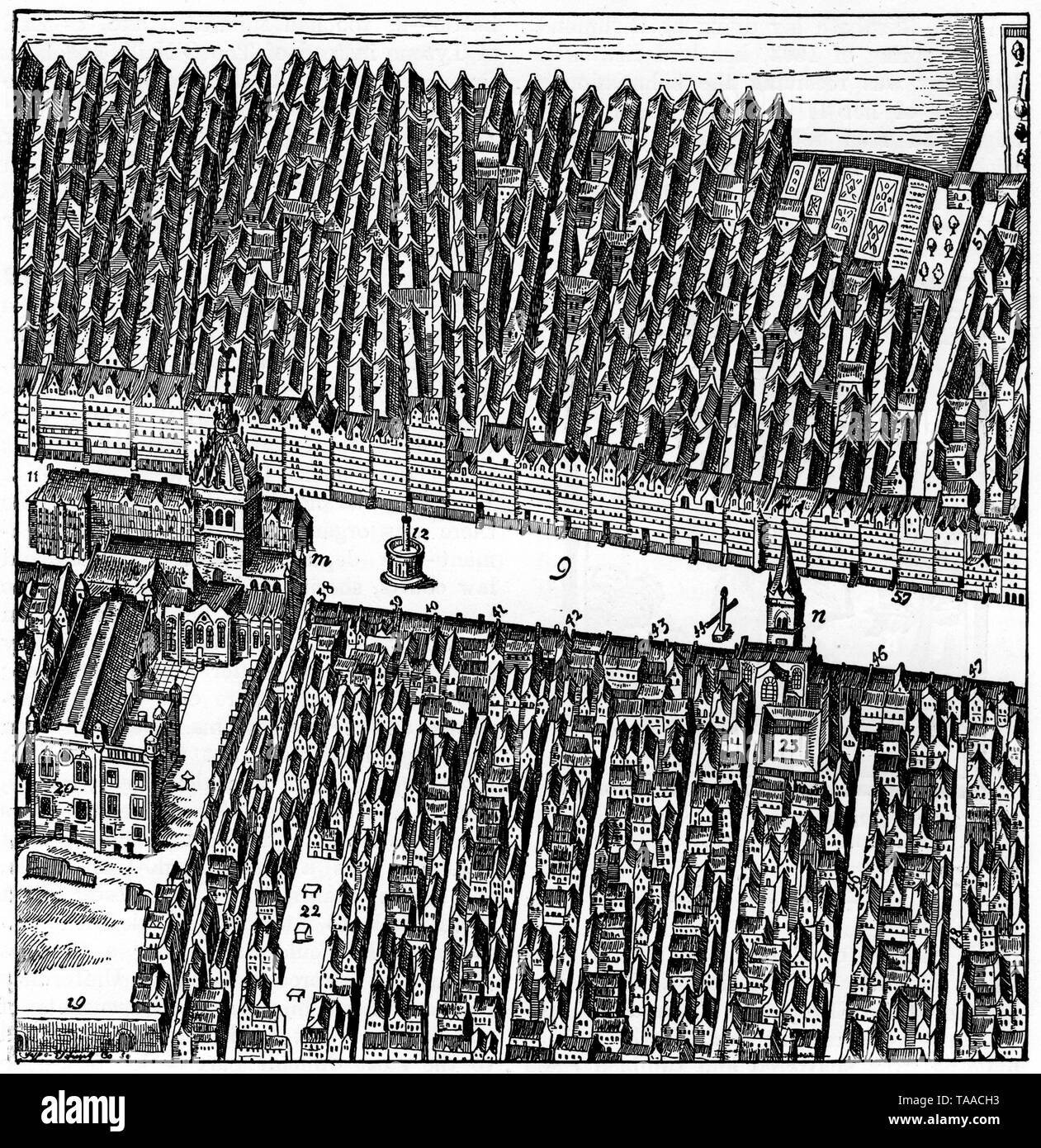Plan of Edinburgh, from St Giles's to Hackerston's Wynd, 17th century. By James Gordon of Rothiemay (c1615-1686) Stock Photo