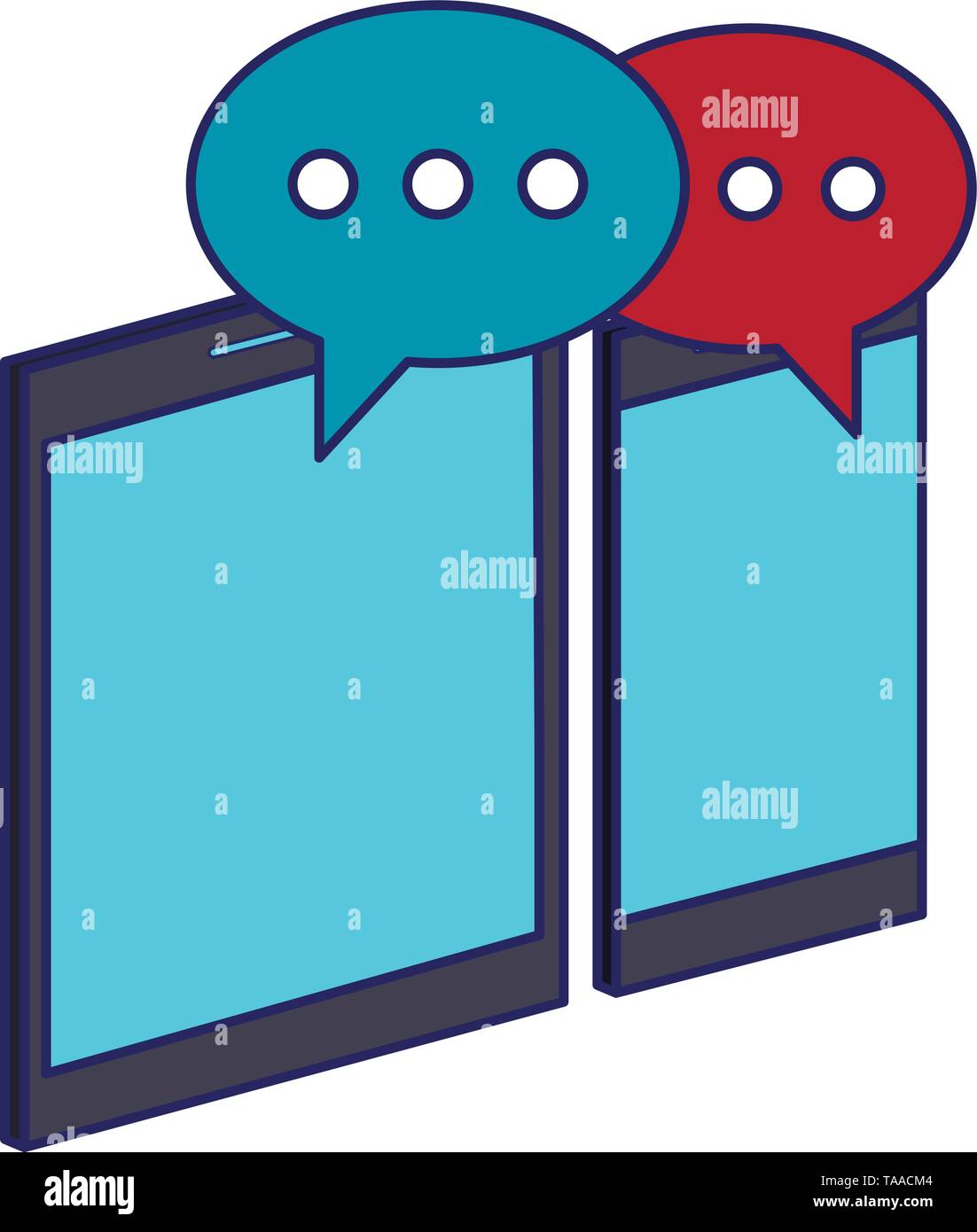 Smartphone and tablet with chat bubbles symbols blue lines Stock Vector ...