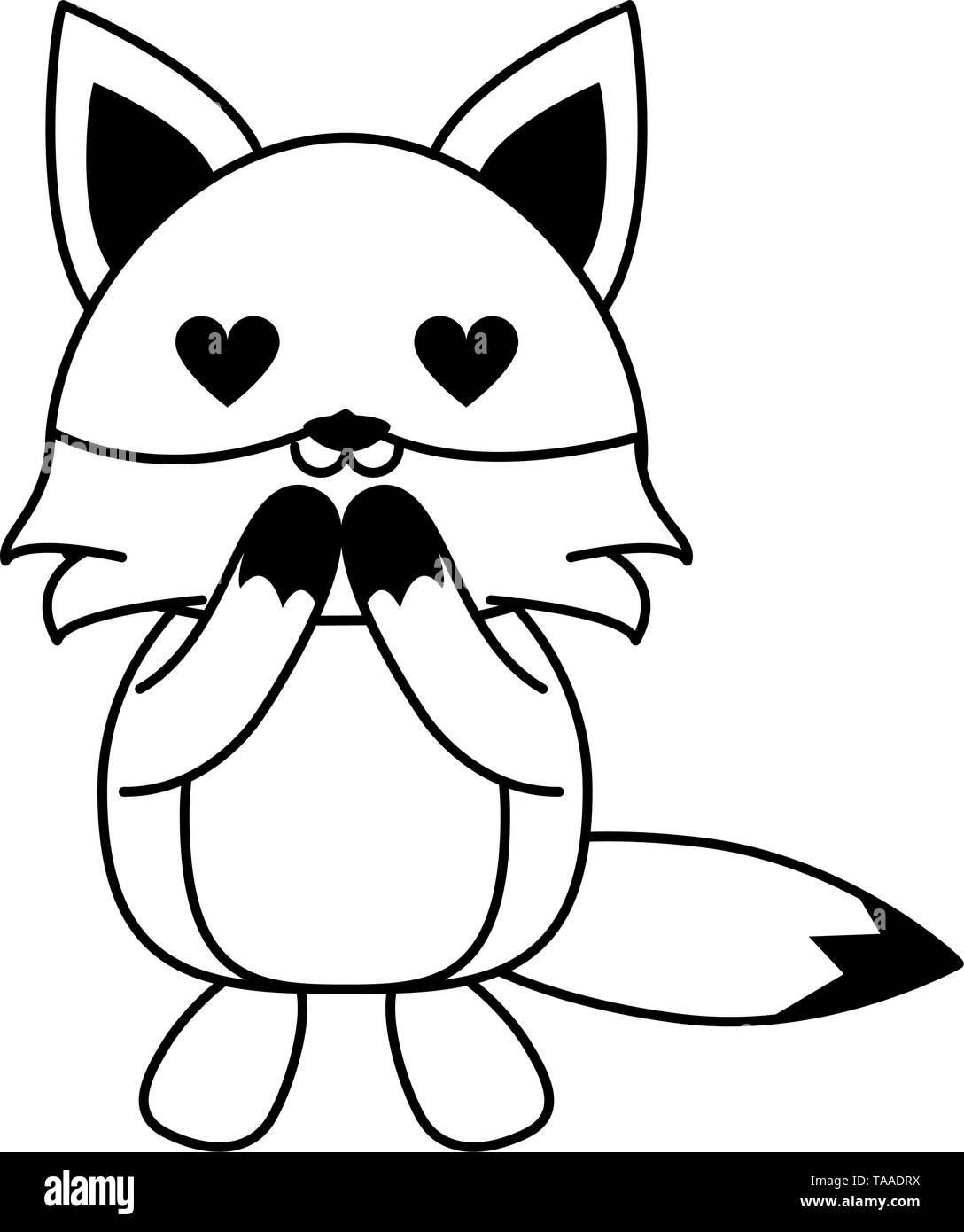 Cute fox animal cartoon in black and white Stock Vector Image & Art - Alamy