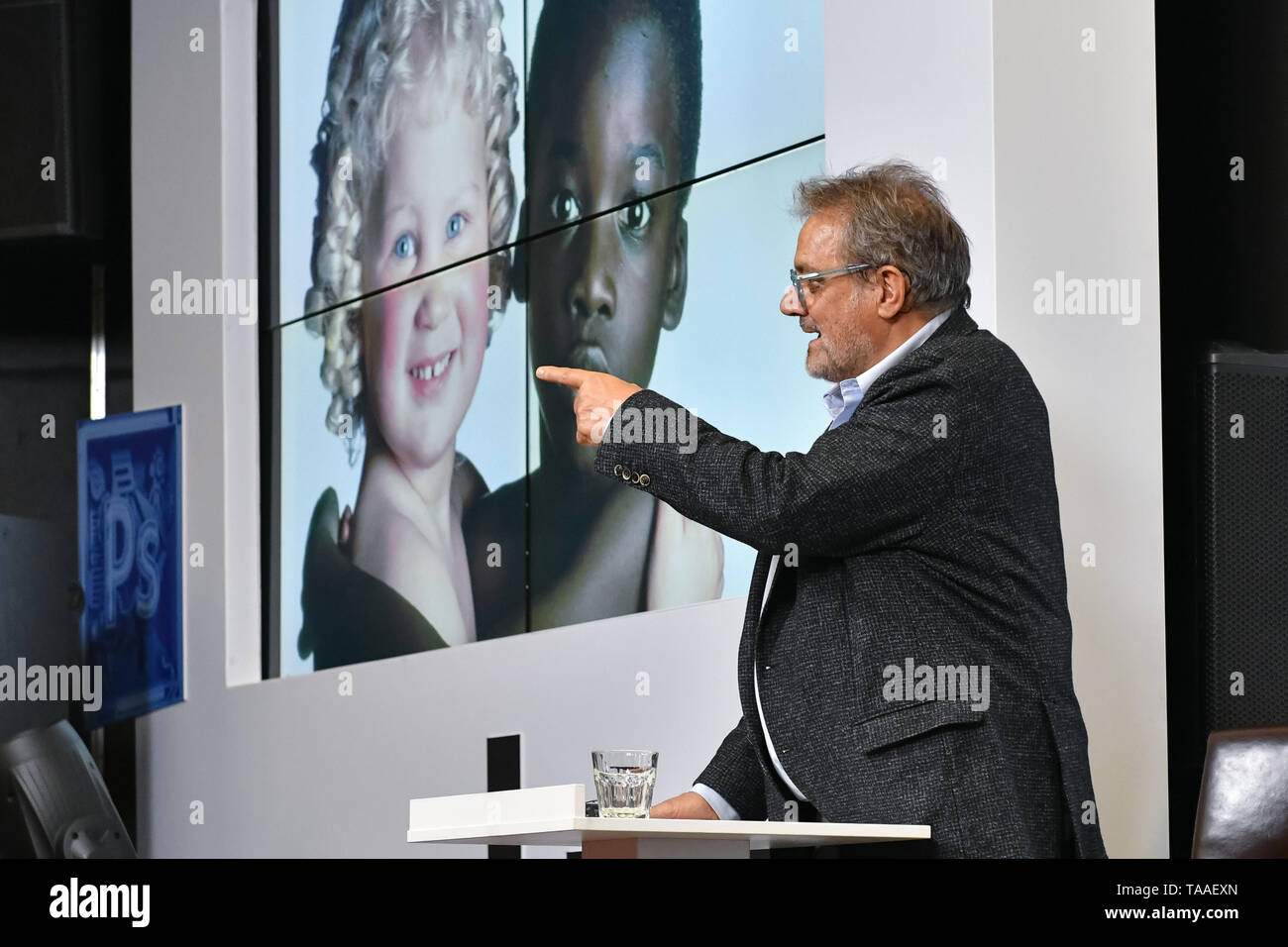 MOSCOW, RUSSIA - APRIL 24, 2018: Master class of Oliviero Toscani, an Italian photographer, best-known worldwide for designing controversial advertisi Stock Photo