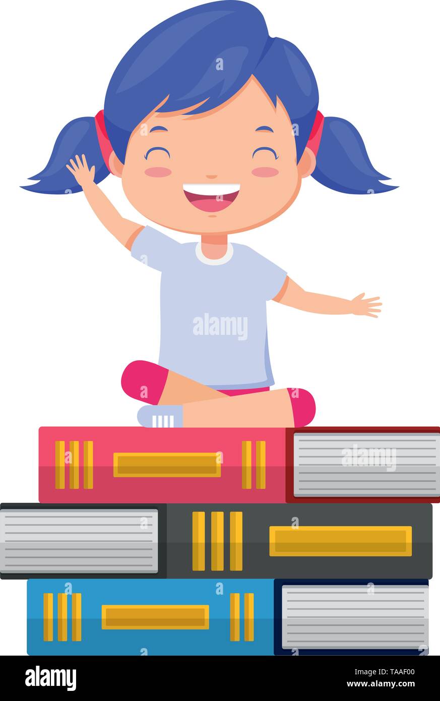 happy girl sitting on books Stock Vector Image & Art - Alamy