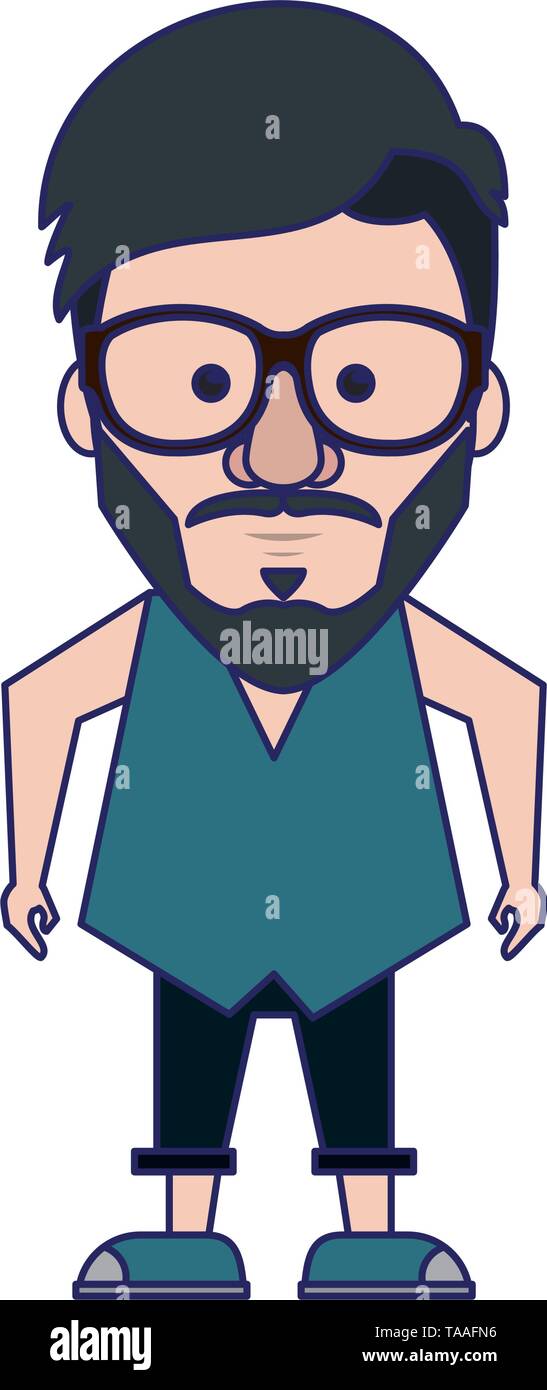 Hipster guy with glasses and mustache blue lines Stock Vector Image ...