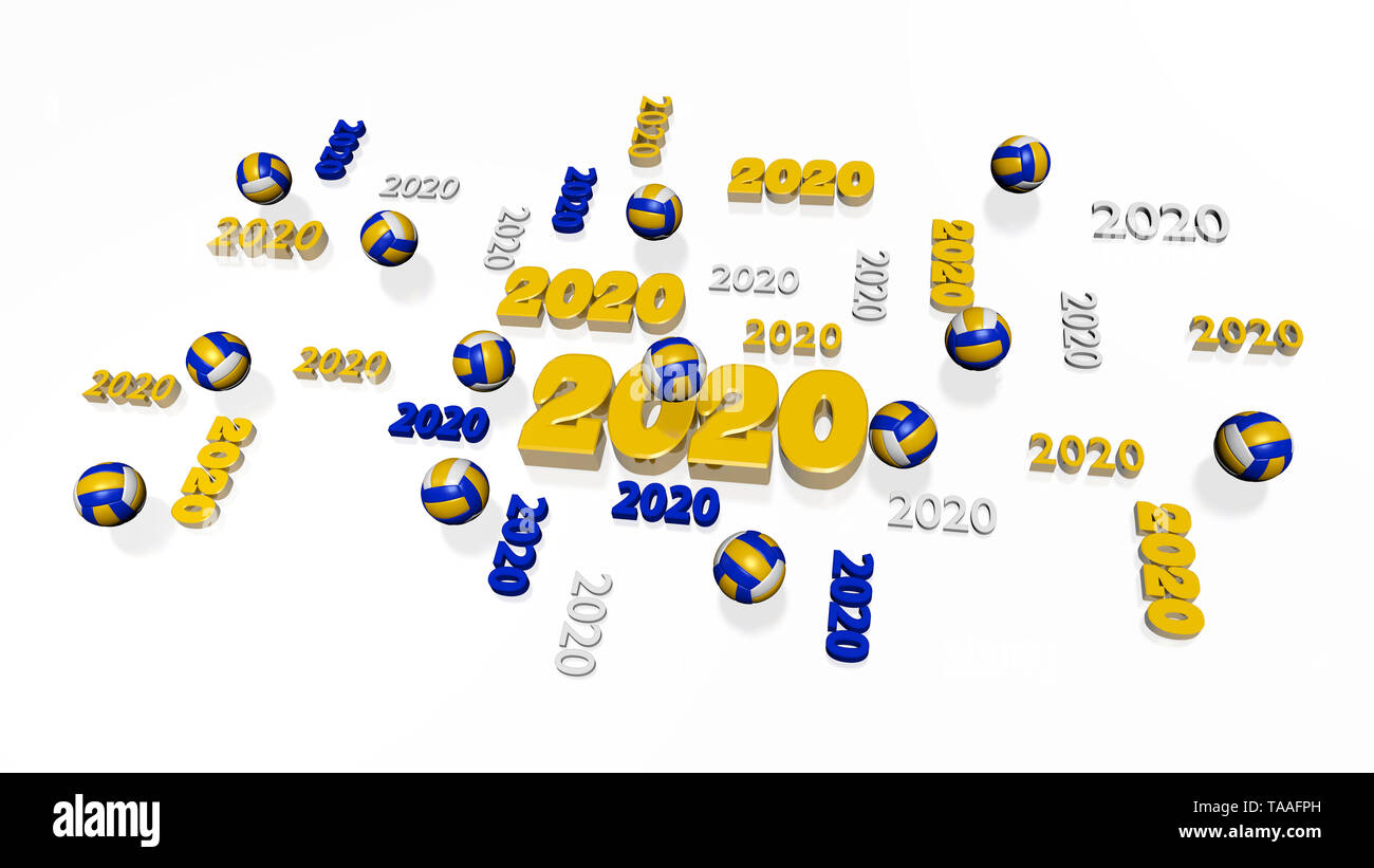 Several Beach Volleyball 2020 Designs with Some Balls on a White