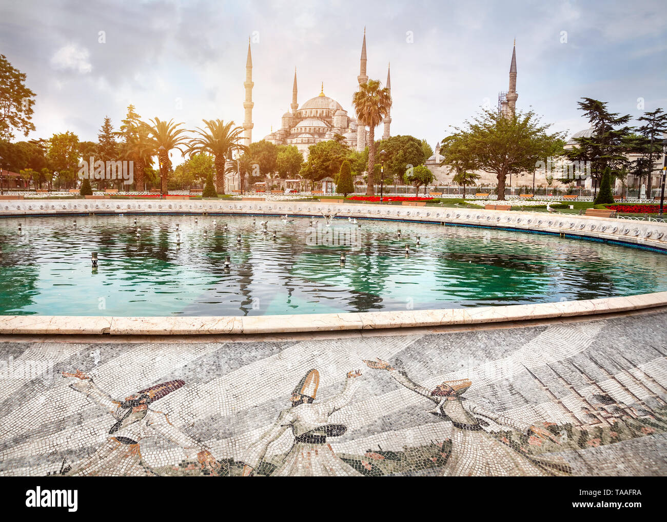 Blue mosque of Sultanahmet near fountain, Istanbul, Turkey Stock Photo ...