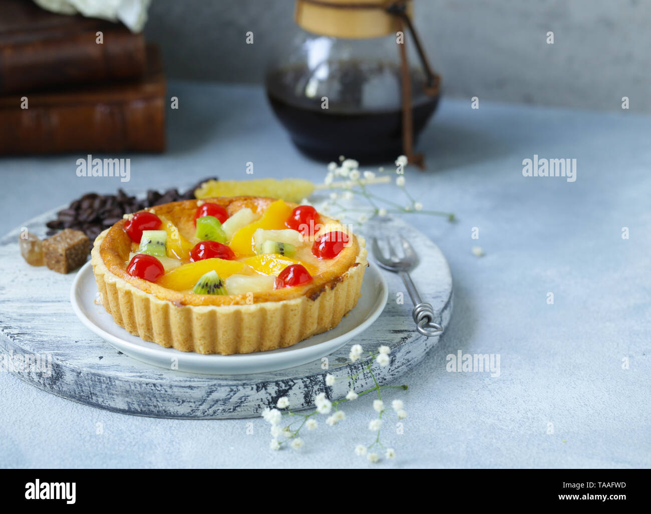 Dessert Mini Tart With Cottage Cheese Berries And Fruits Stock