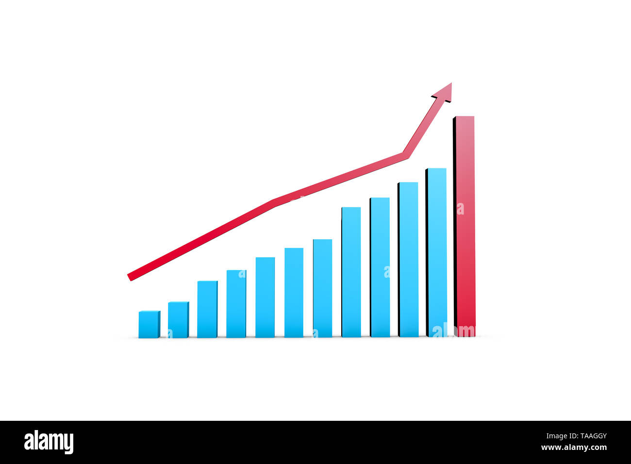 3d rendering, front view of business statistic increasing graph chart ...
