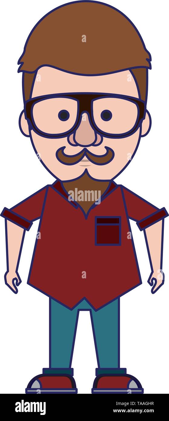 Hipster guy with glasses and mustache blue lines Stock Vector Image ...
