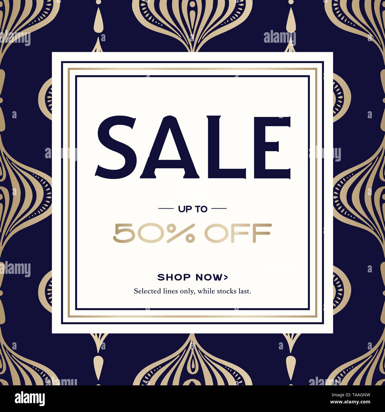 Elegant Oriental Golden Handdrawn Ogee Promotion Square Banner