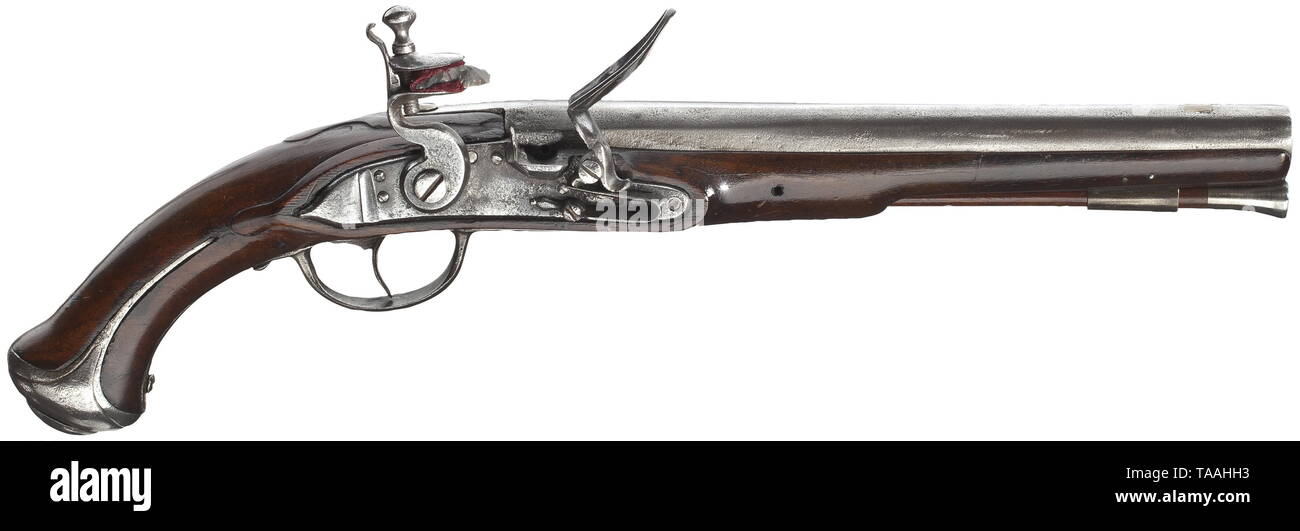 Small arms, pistols, cavalry flintlock pistol, similar to M 1770, calibre 19 mm, Austria, 18th century, Editorial-Use-Only Stock Photo