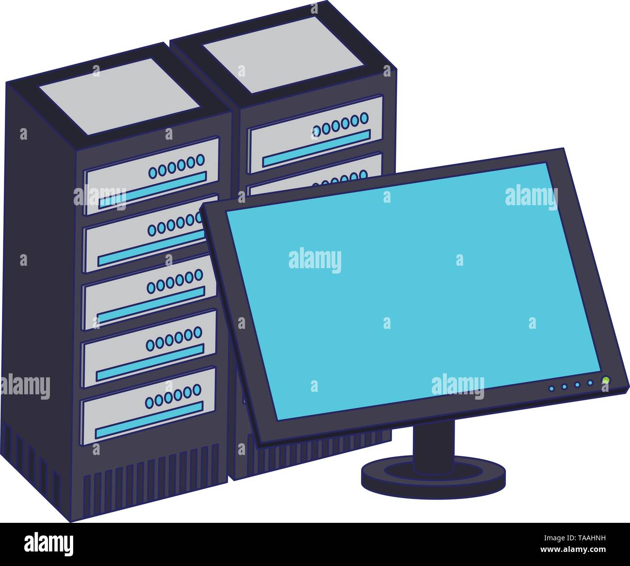 Computer monitor and servers database blue lines Stock Vector Image ...