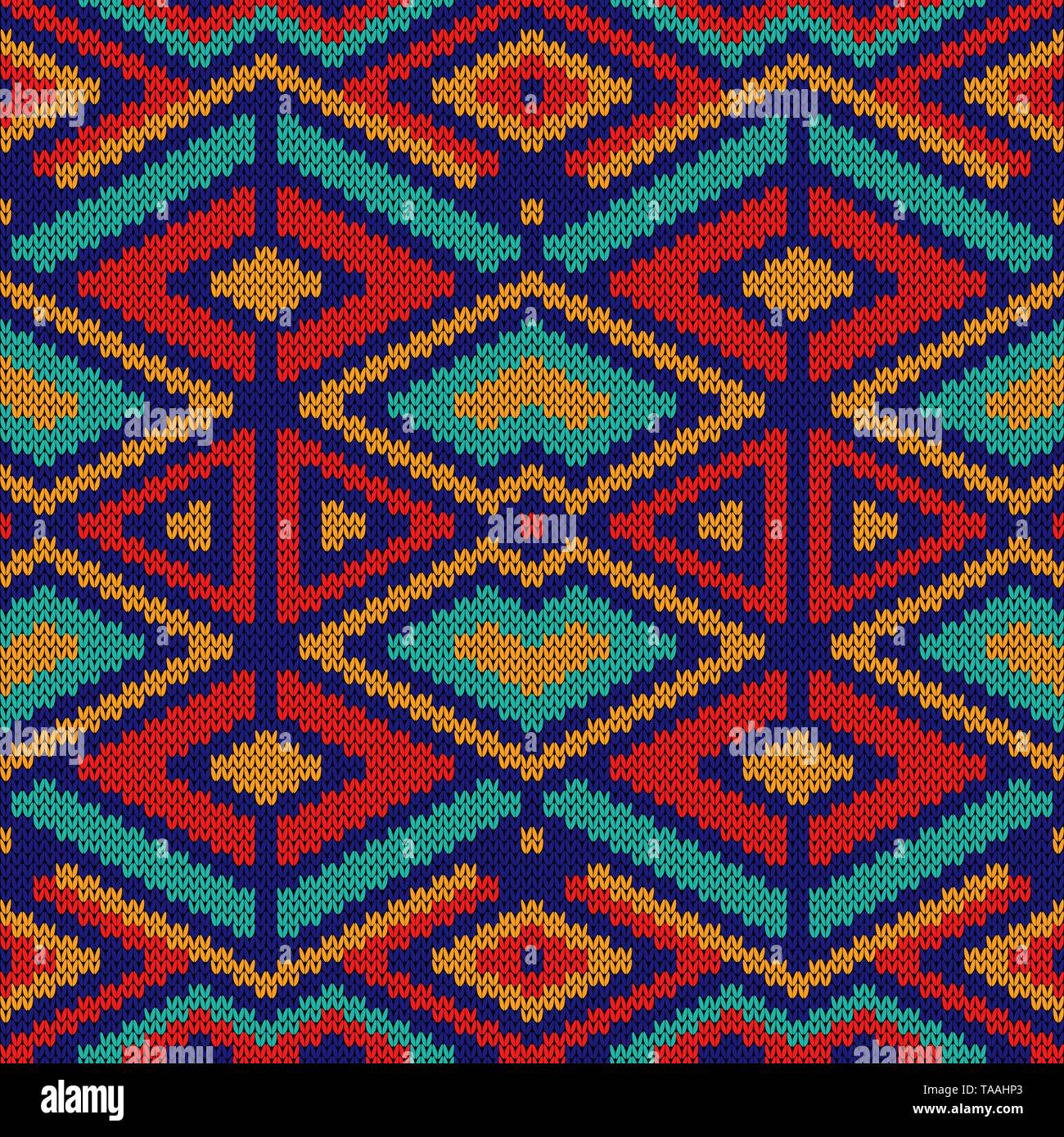 Ornamental knitting seamless vector pattern in brown and orange hues as ...