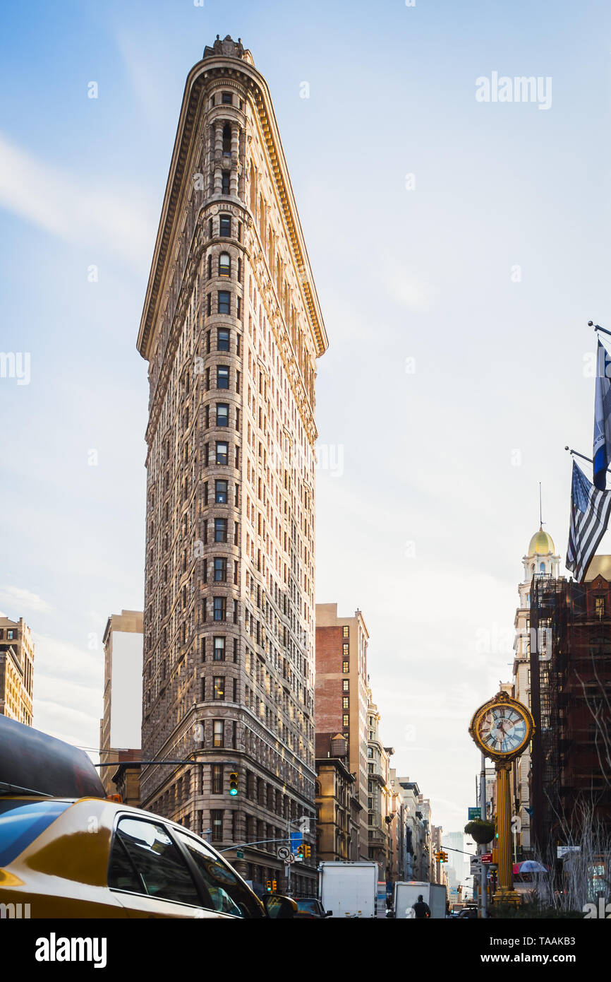 New York City street activity during the day by beautiful clear blue
