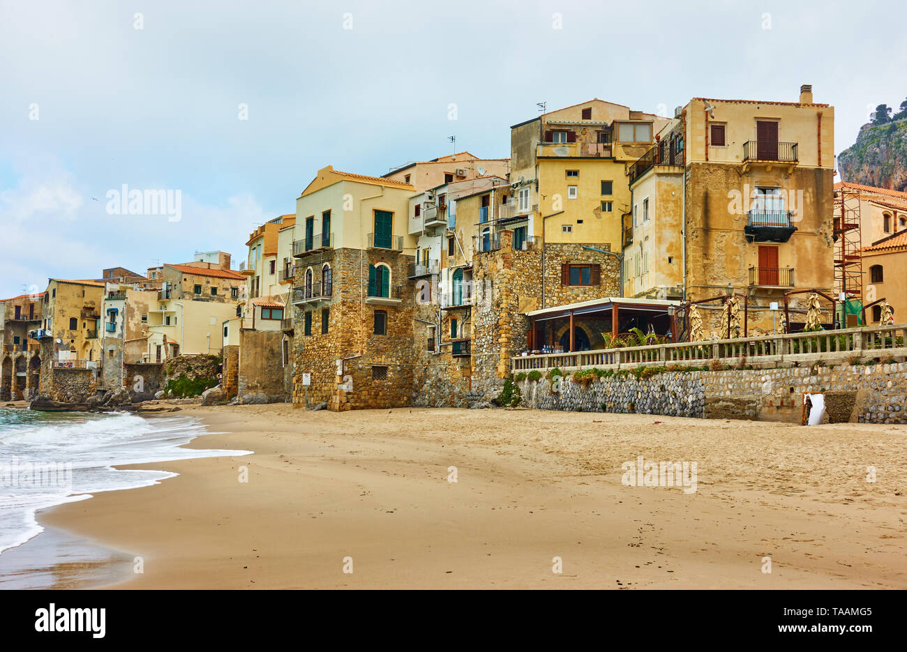 Old houses on the beach in Cefalu, Sicily, Italy Stock Photo Alamy