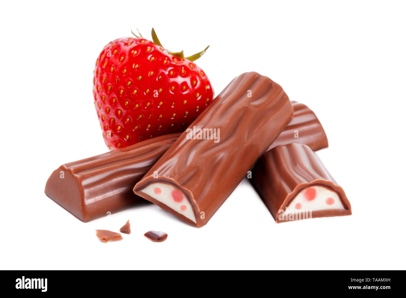 Strawberry chocolate bar isolated on white background Stock Photo