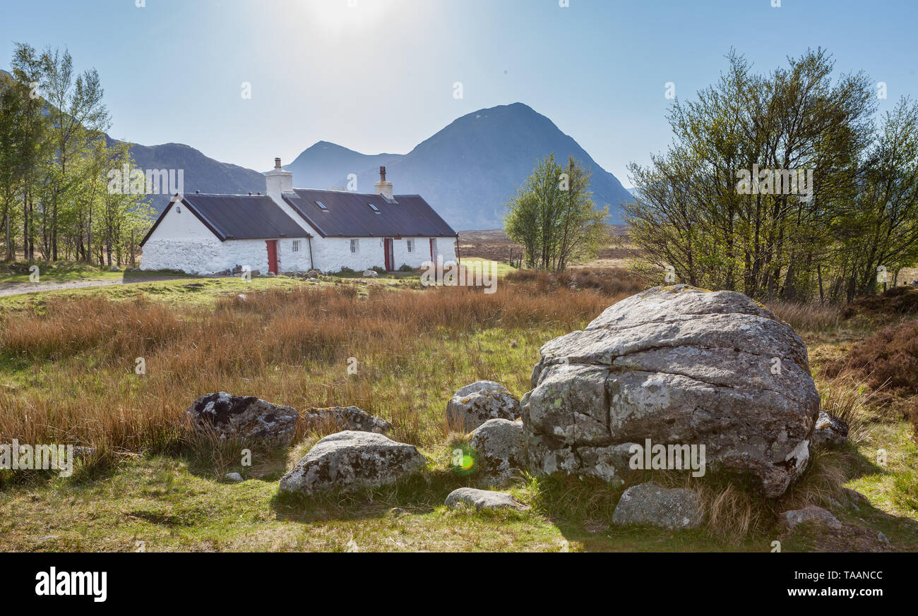 Early evening in Glencoe looking at Black Rock Cottage Stock Photo
