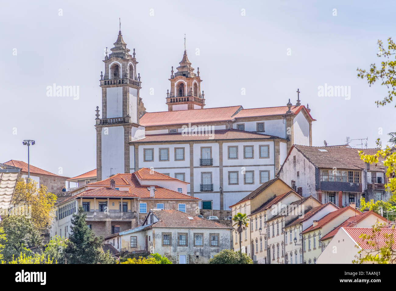 Viseu / Portugal - 04 16 2019 : View at the Viseu city, Church of Mercy on top, Igreja da Misericordia, baroque style monument, architectural icon of  Stock Photo