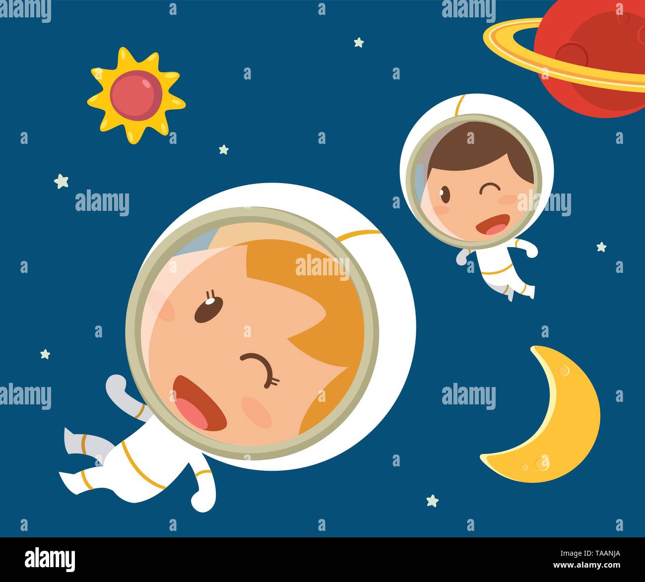 Kids in Space. Flat character design. Illustration Stock Vector Image ...