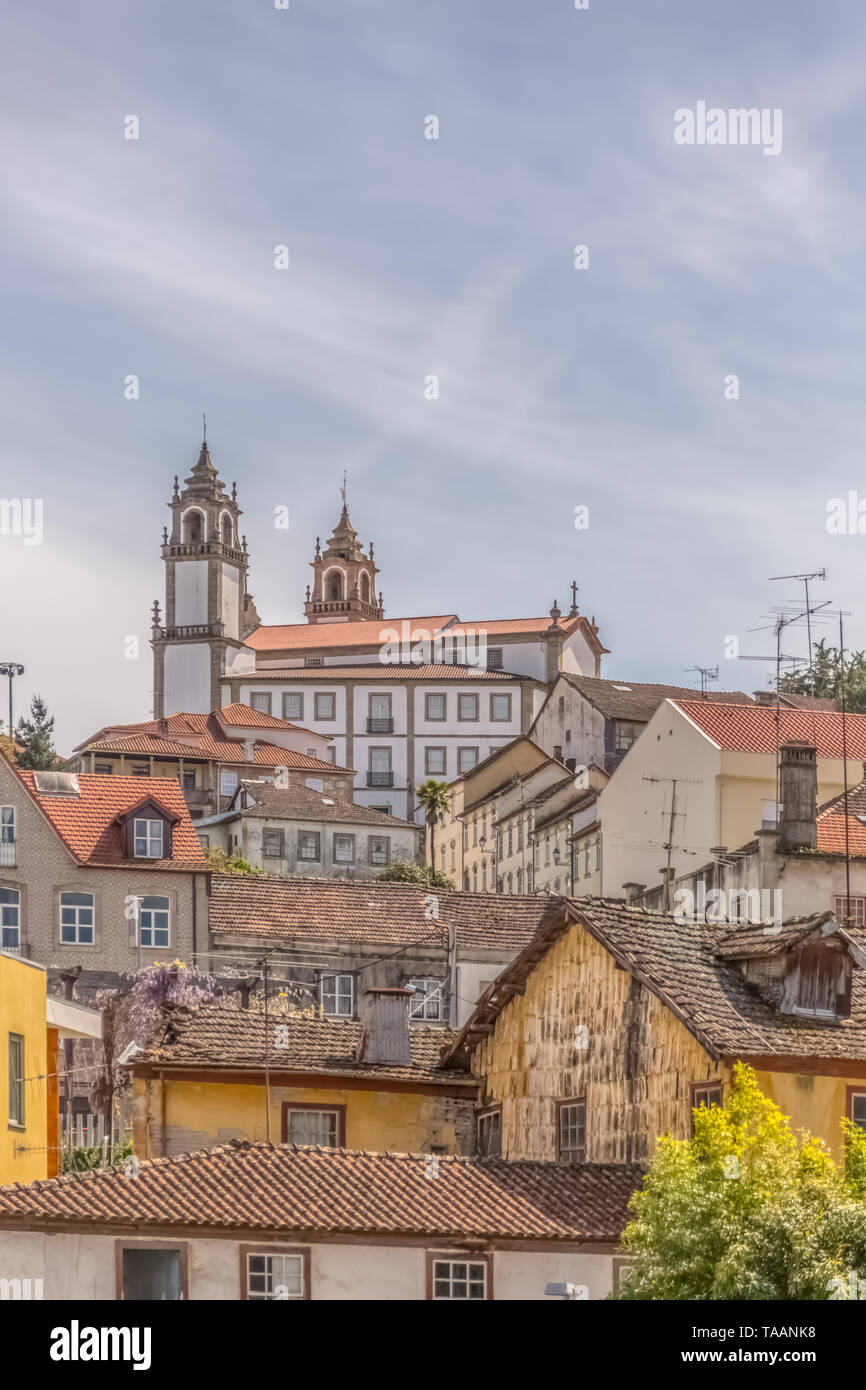 Viseu / Portugal - 04 16 2019 : View at the Viseu city, Church of Mercy on top, Igreja da Misericordia, baroque style monument, architectural icon of  Stock Photo