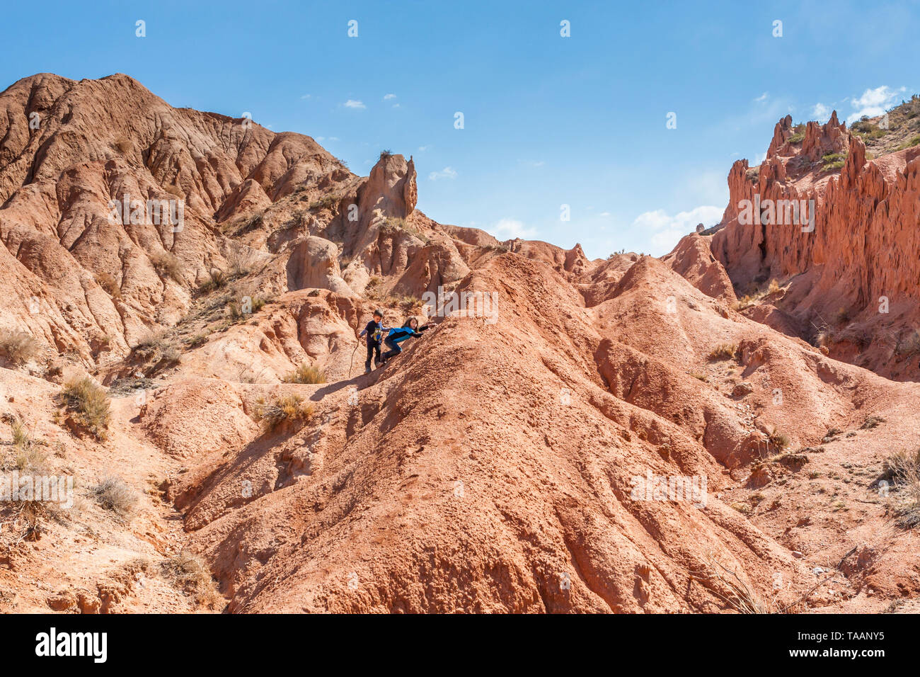 Geological formations at Skazka Canyon, Kyrgyzstan, Central Asia Stock Photo