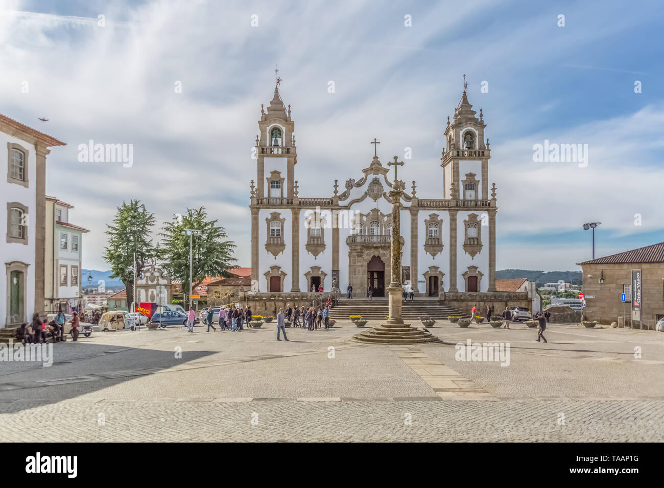 Viseu / Portugal - 04 16 2019 : View at the front facade at the Church of Mercy, Igreja da Misericordia, baroque style monument, architectural icon of Stock Photo