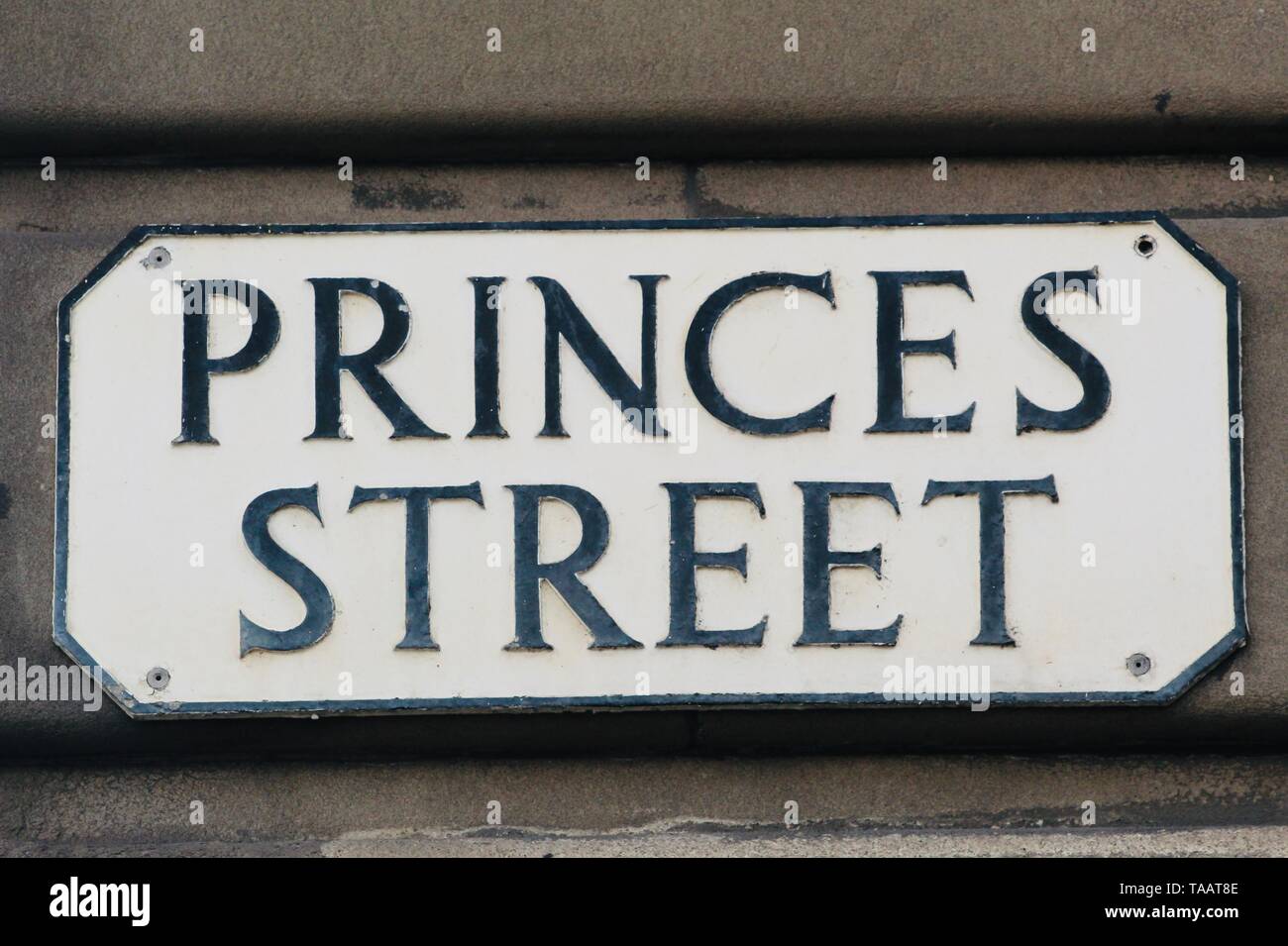 Traditional street name sign for Princes Street in Edinburgh Scotland