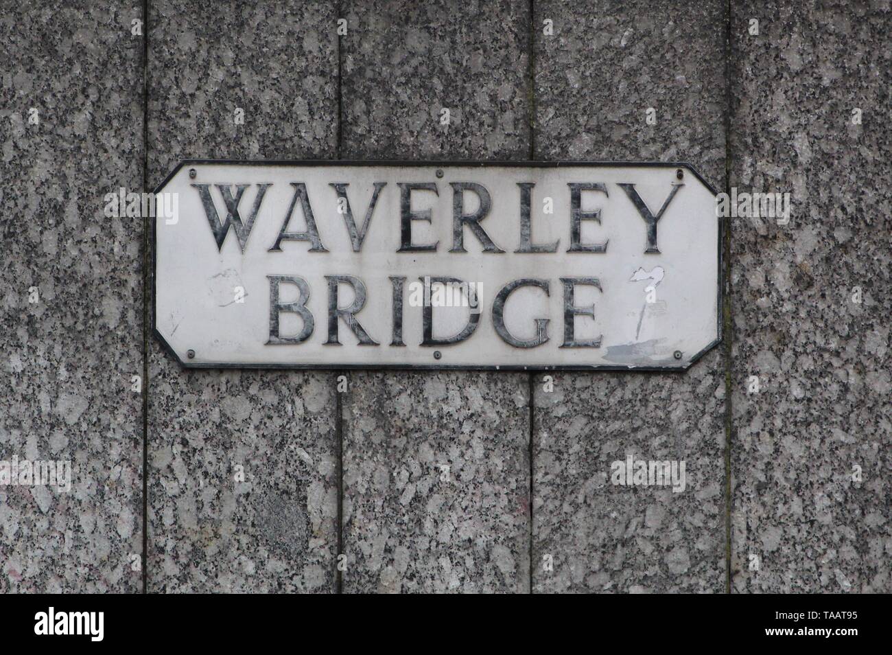 Traditional street name sign for Waverley Bridge in Edinburgh Scotland