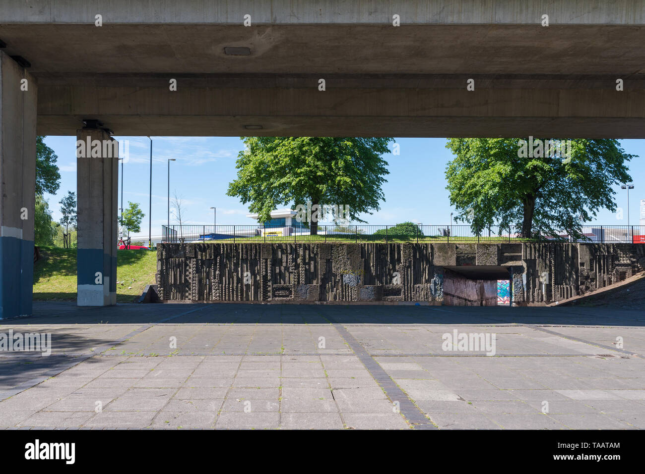 Subway art concrete mural sculptures by Bill (William) Mitchell under the Hockley Flyover in Birmingham, UK Stock Photo