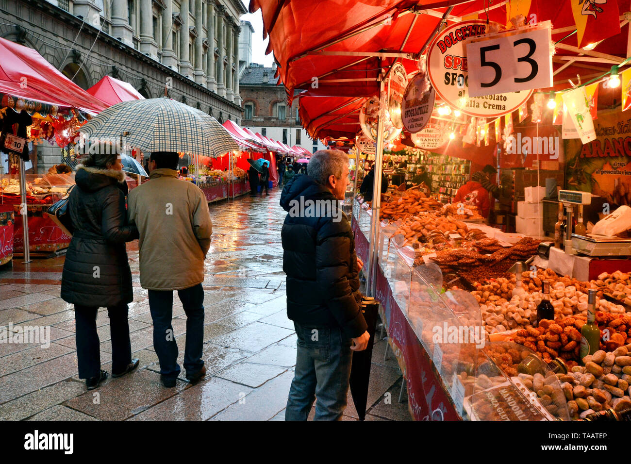 Typical Christmas market in Milan, Italy Stock Photo