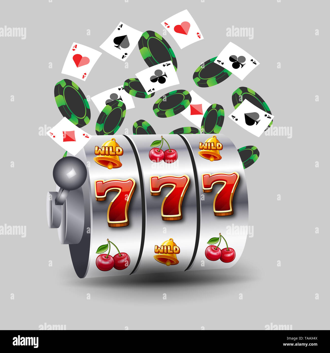 Illustration, Slot machine of the casino element with Poker card ...