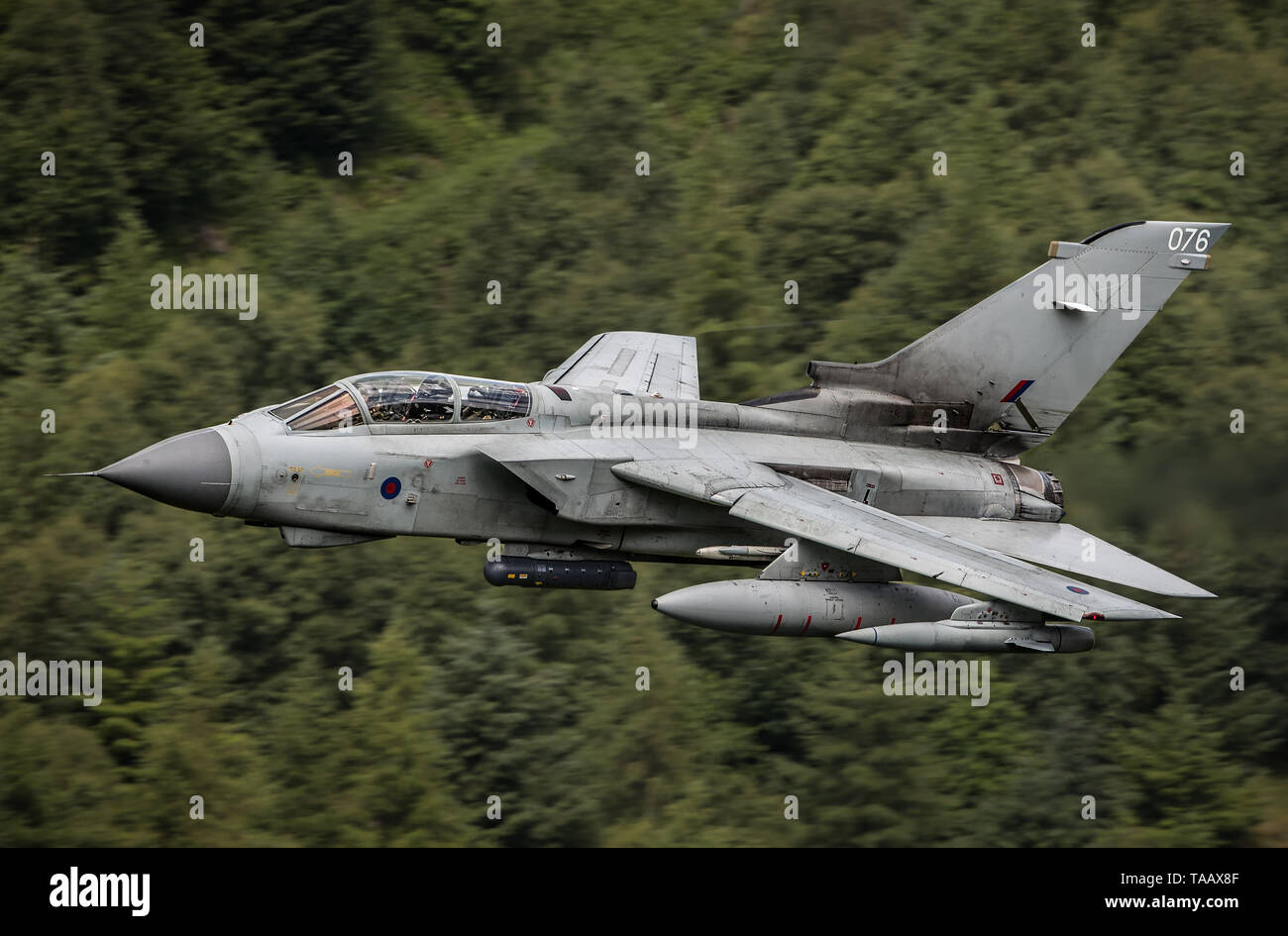 RAF Panavia Tornado GR4 flying low level through the Mach Loop in Wales, UK Stock Photo
