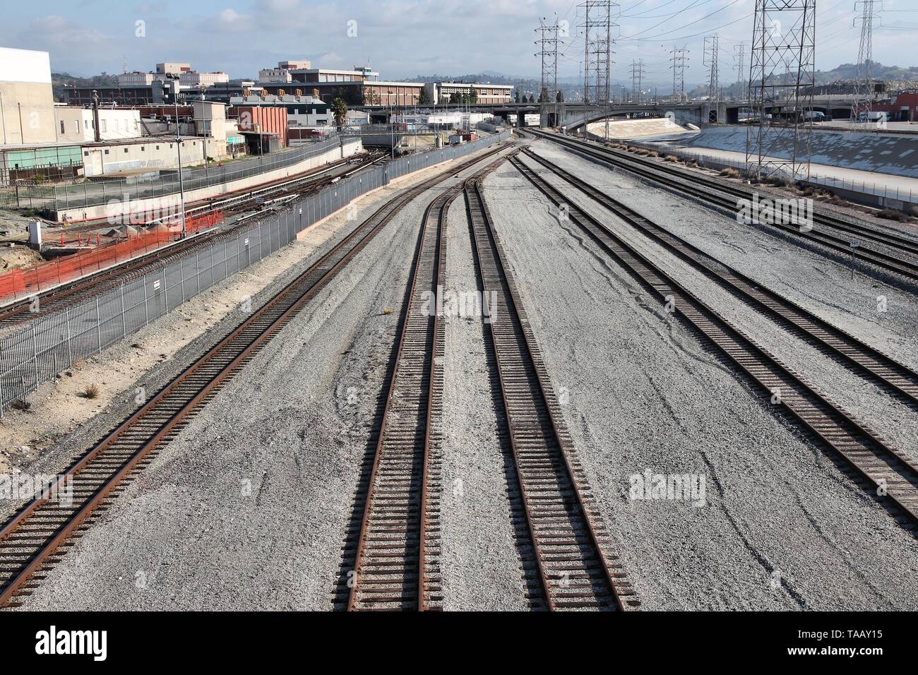 California railroad tracks in Los Angeles. Railway infrastructure Stock