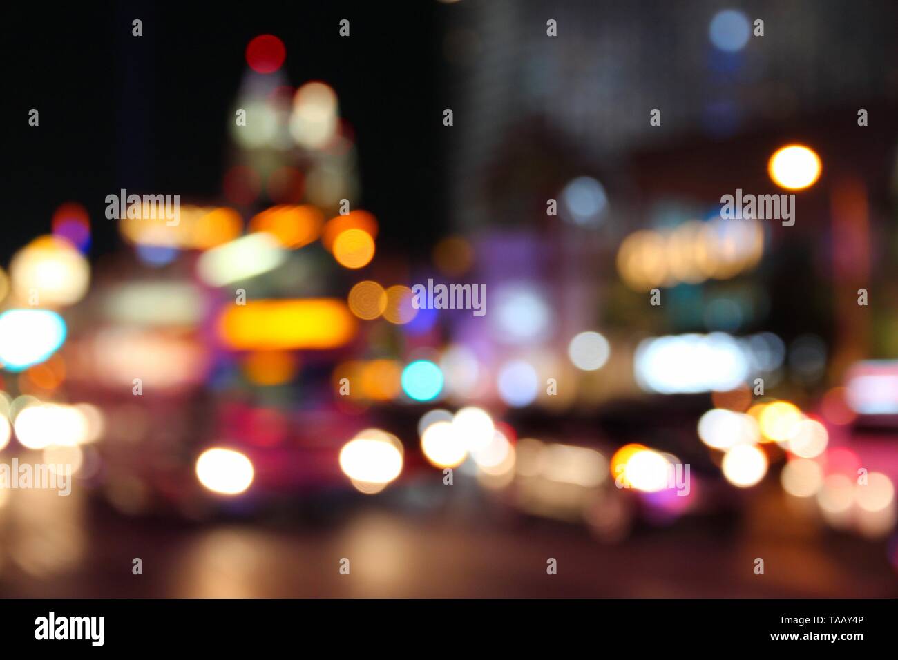 Las Vegas, Nevada, United States. Defocused city night lights - colorful evening view. Stock Photo