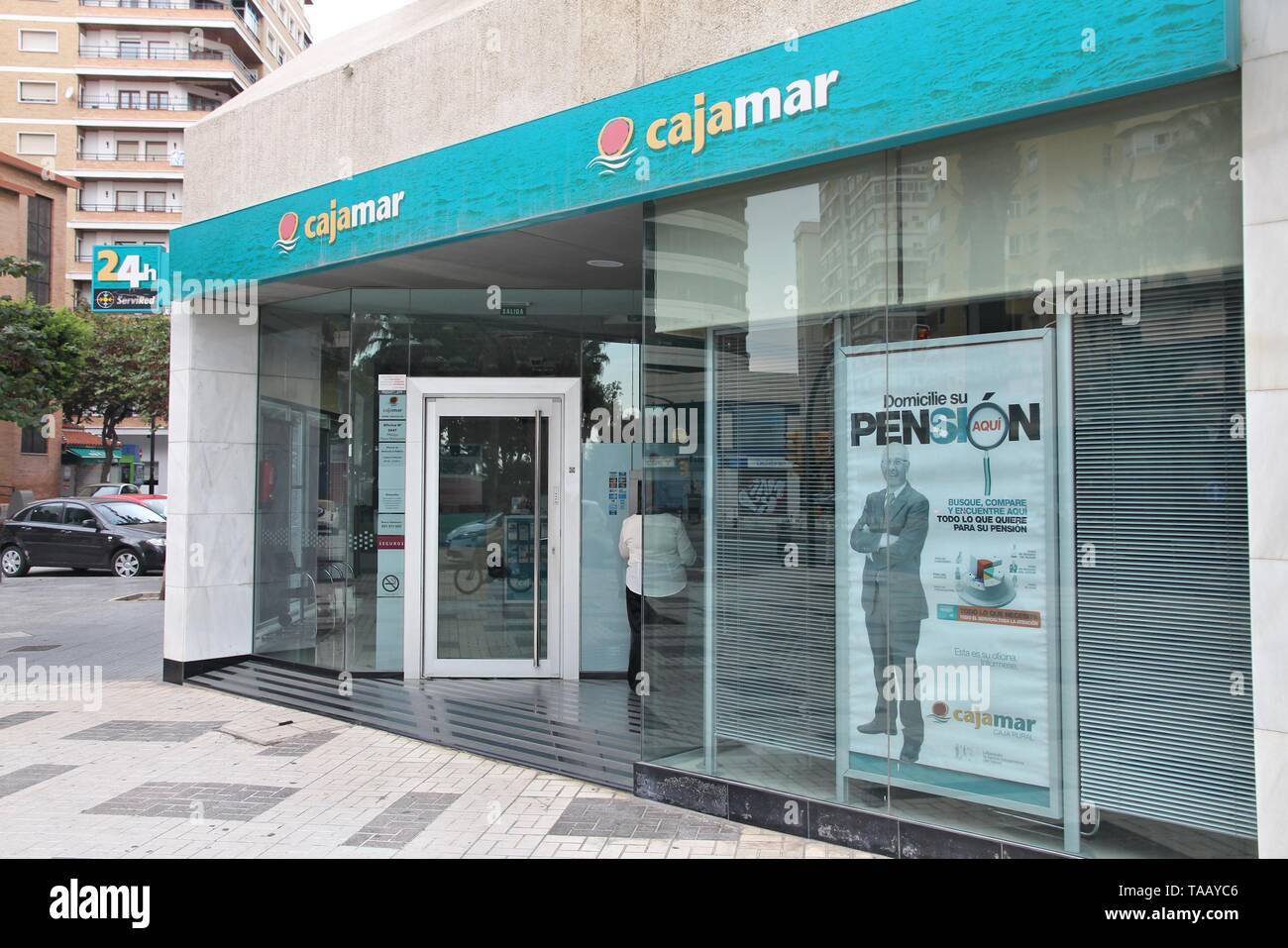 MALAGA, SPAIN - OCTOBER 4, 2014: Cajamar Caja Rural bank and credit society  branch in Malaga, Spain. It is a cooperative credit society with 1.4 milli  Stock Photo - Alamy