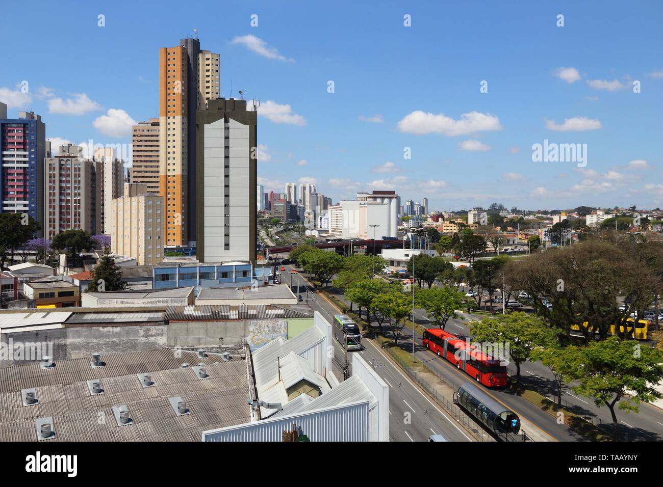 Curitiba, Brazil modern city skyline. High rise apartment buildings