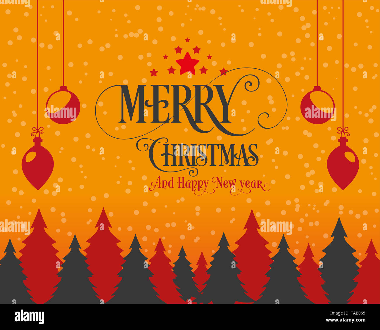 Merry Christmas And Happy New Year Typography Vector Illustration Orange Red Color Design Card Template Handmade Vector Tree And Calligraphy Letterin Stock Photo Alamy