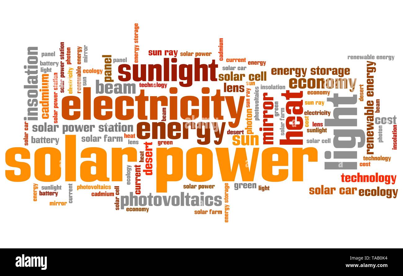Solar power energy industry issues and concepts word cloud