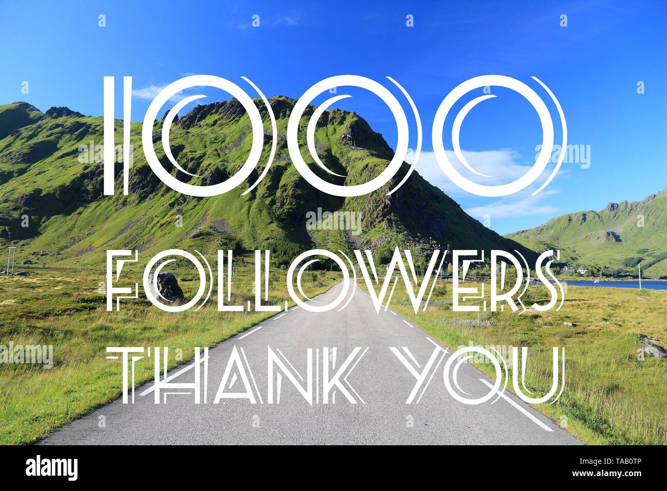 1000 followers - social media milestone banner. Online community thank you note. 1000 likes. Stock Photo