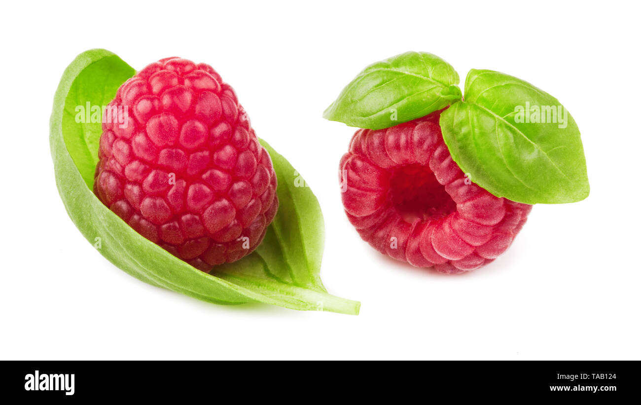 raspberries with leaves isolated Stock Photo Alamy