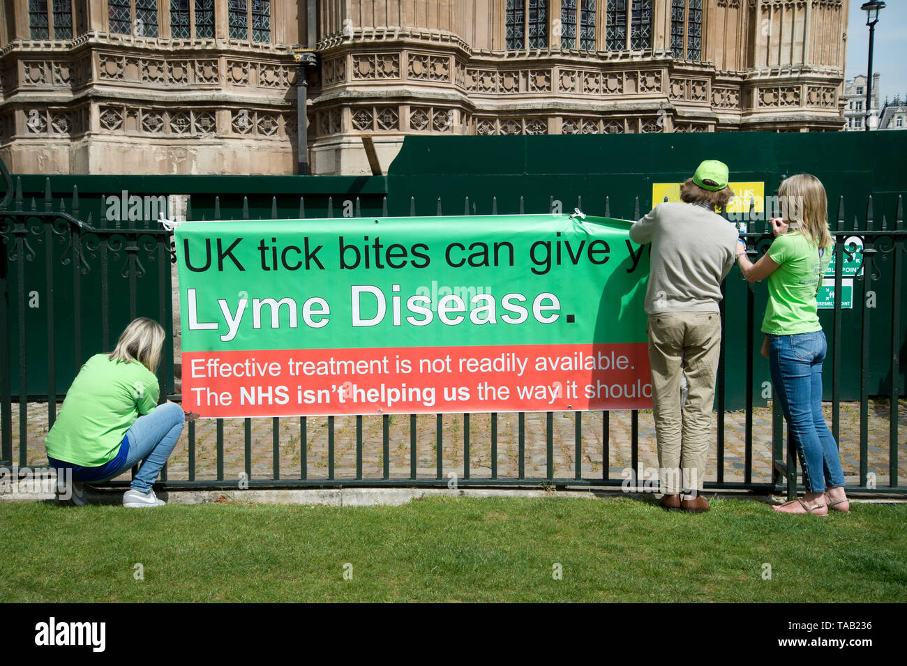 Westminster. Opposite Houses of Parliament May 22nd 2019. Protest by people with Lyme disease calling on the government to give more information and m Stock Photo