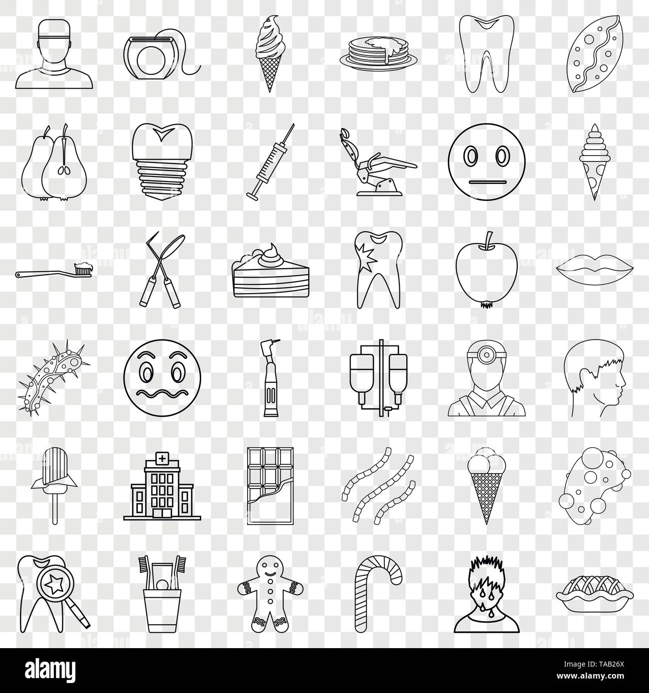 Dentist icons set, outline style Stock Vector