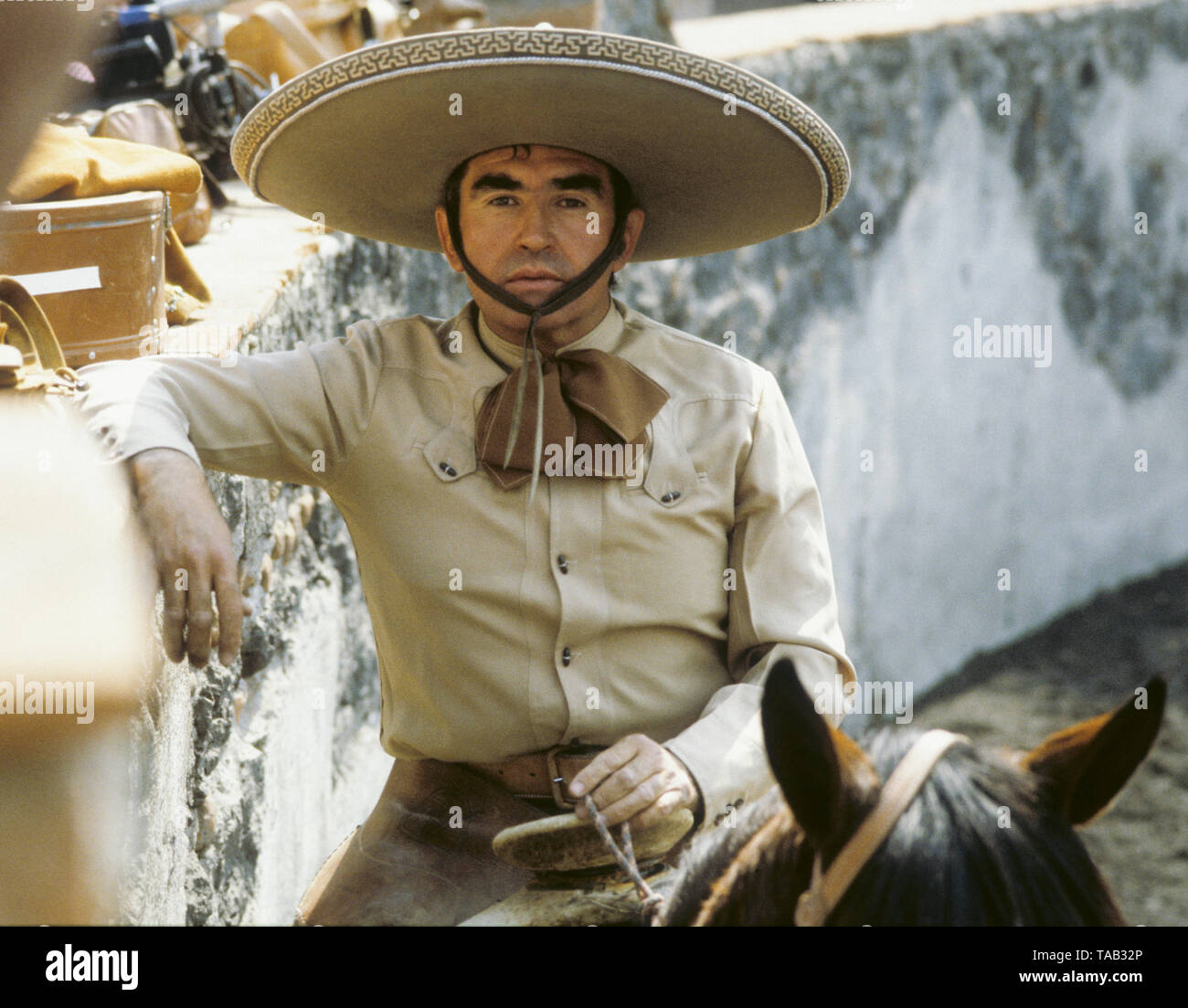 MEXICAN VAQUERO in traditional costumes and sombreron Stock Photo