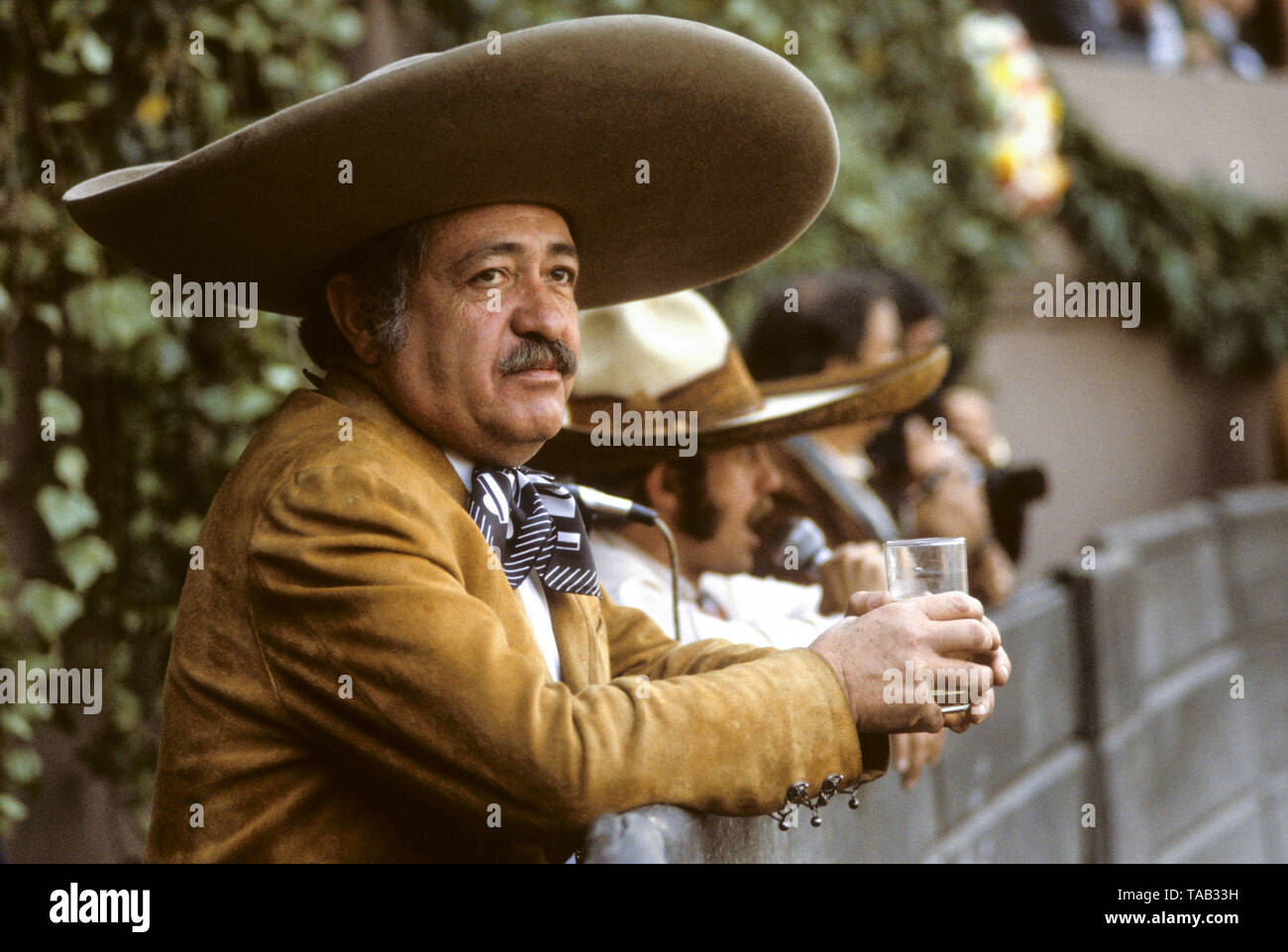 MEXICAN VAQUERO in traditional costumes and sombreron Stock Photo