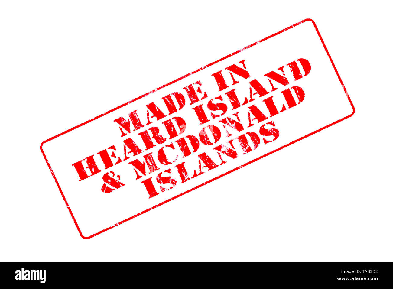 Rubber stamp with red ink on white background concept reading Made In Heard Island & McDonald Islands Stock Photo