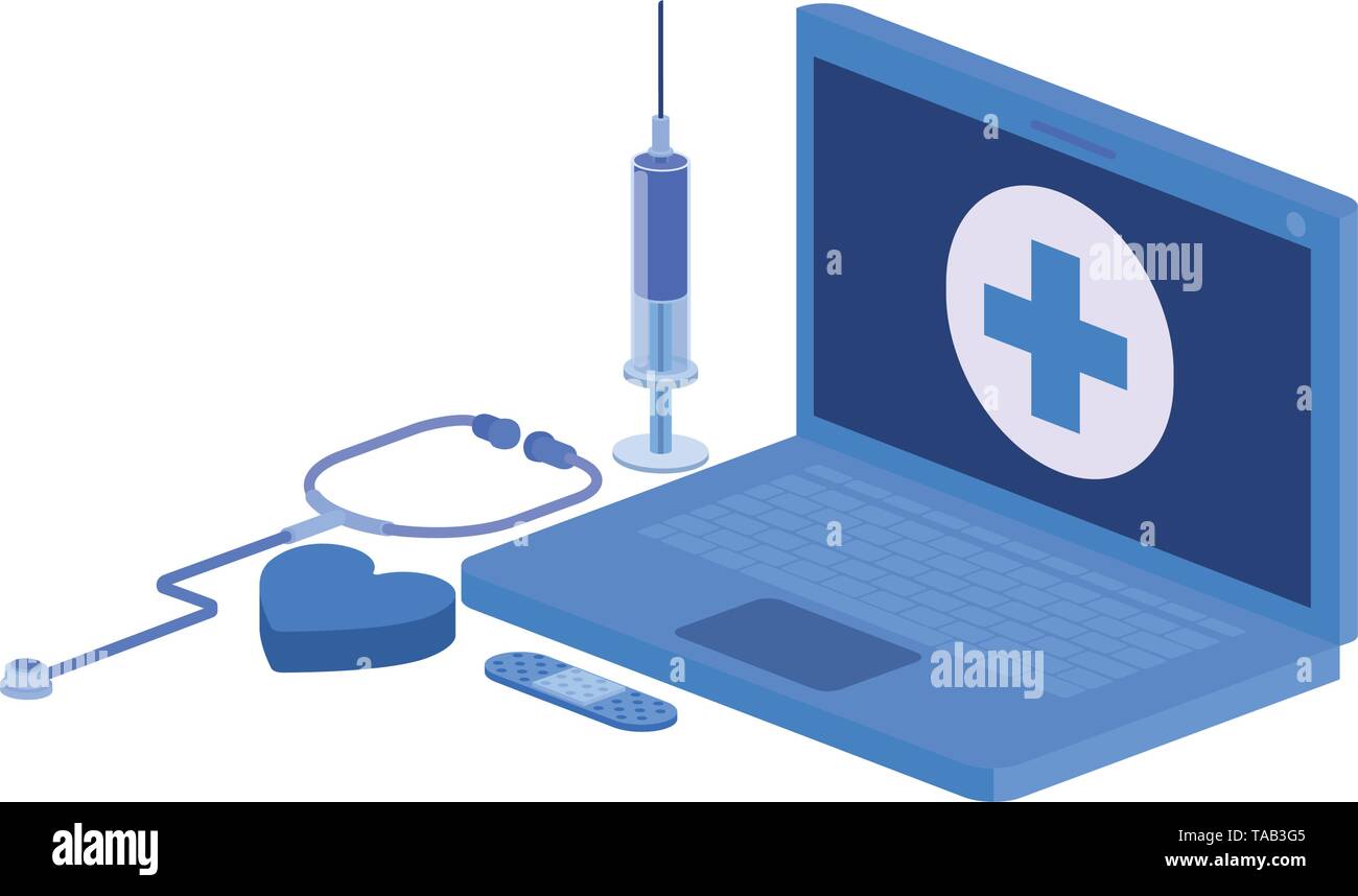 laptop and laboratory instruments isolated icon Stock Vector