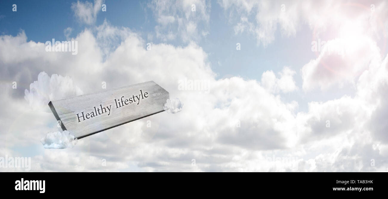 New life concept for fresh start, new year resolution, dieting and healthy lifestyle, wooden sign in the blue sky Stock Photo