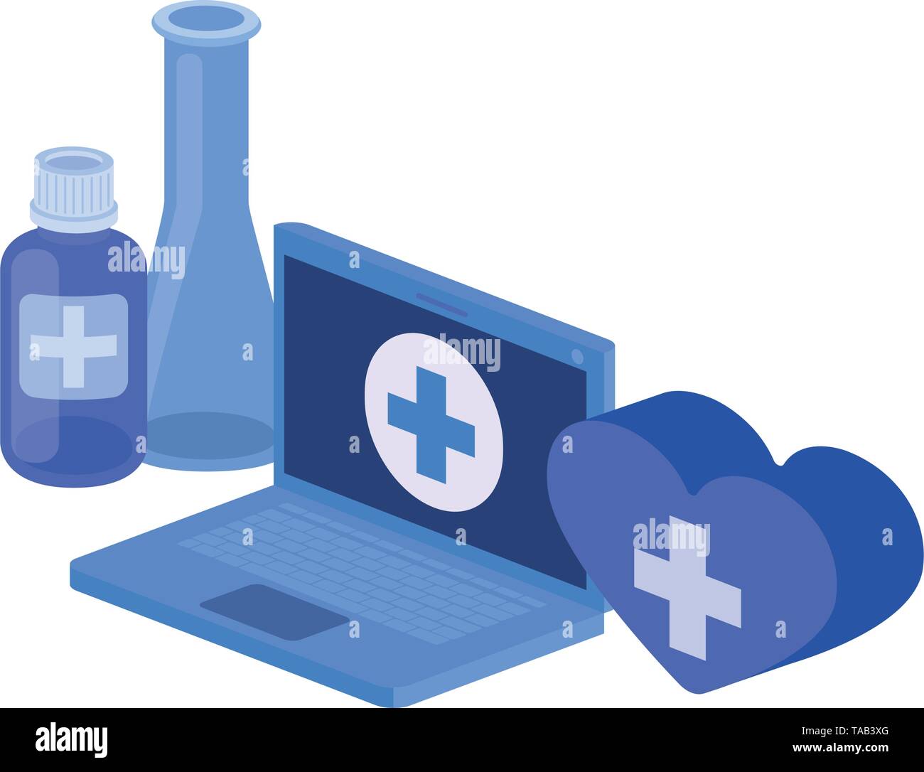 laptop and laboratory instruments isolated icon Stock Vector
