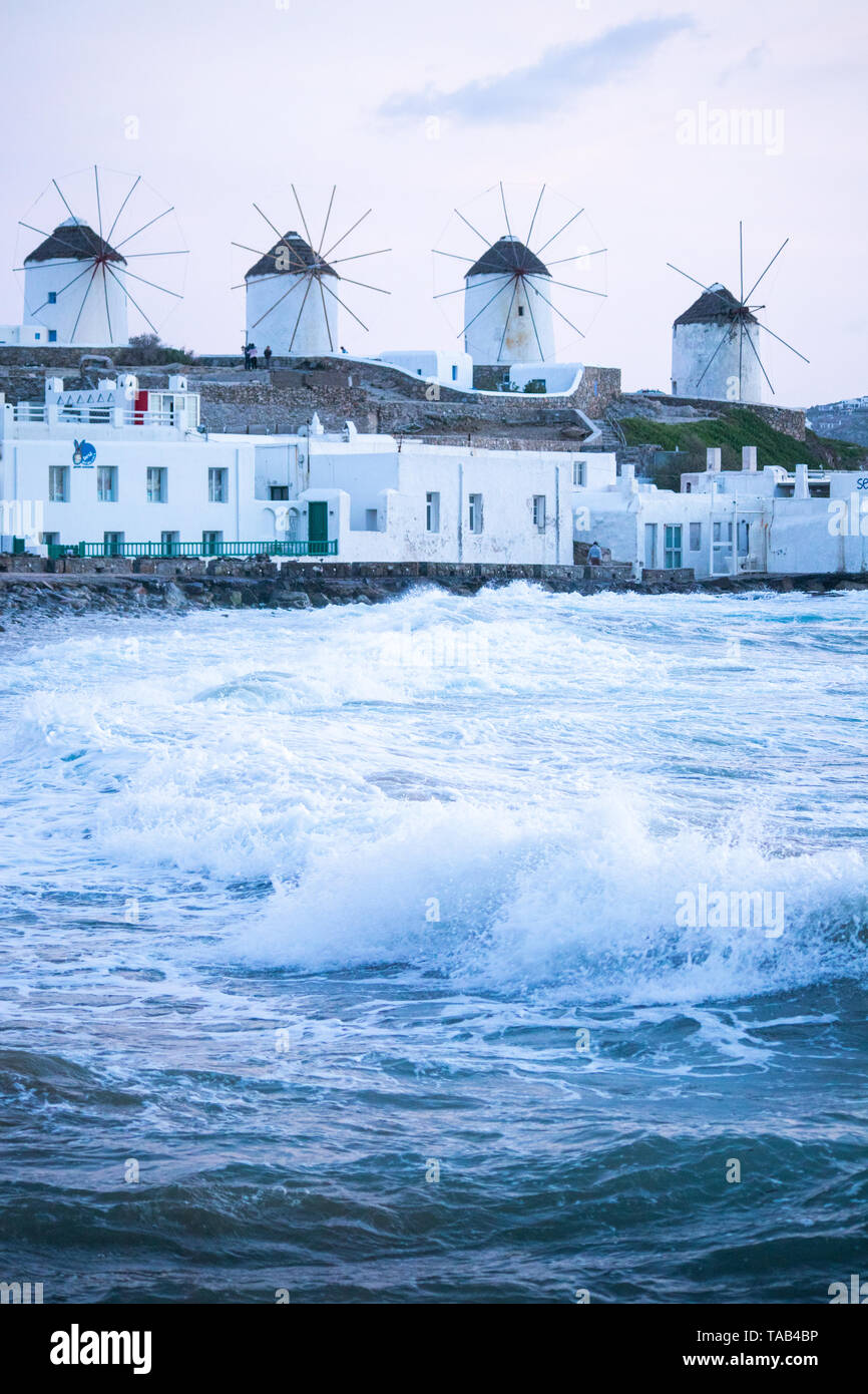 Traditions Cycladic Windmill on Mykonos Island, Greece Stock Photo