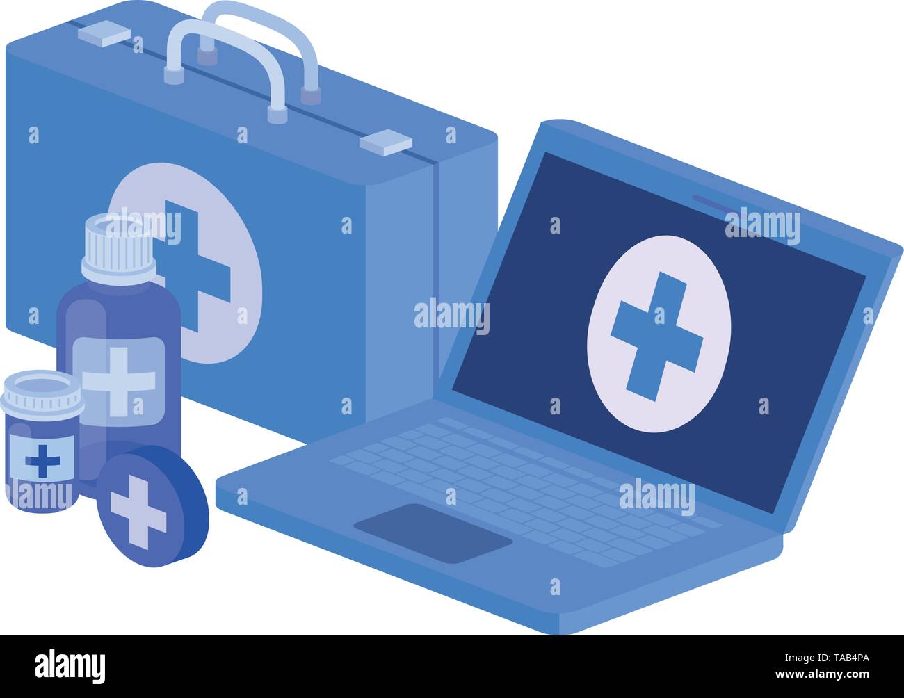 laptop and laboratory instruments isolated icon Stock Vector