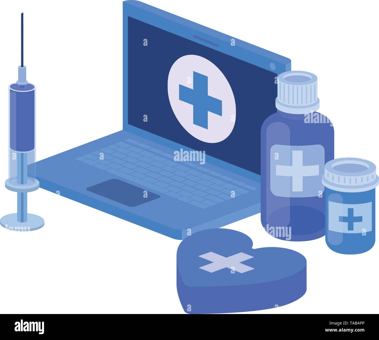 laptop and laboratory instruments isolated icon Stock Vector